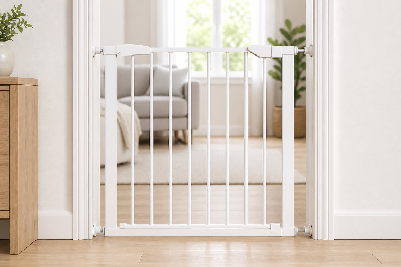 Baby safety gate in doorway